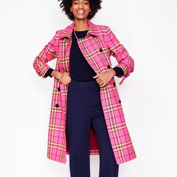 NWT Boden Cheltenham Trench Coat bright pink plaid 8 M - Picture 4 of 10